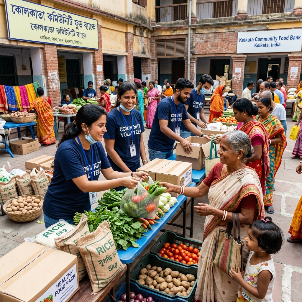 Volunteers distributing fresh meals and essential groceries